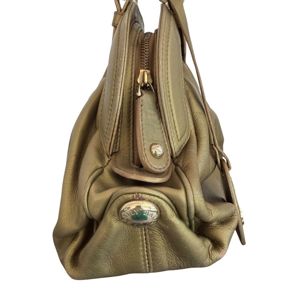 Bally Metallic Gold Leather Satchel Handbag Knotted Handles EUC Italy Purse - Picture 7 of 16